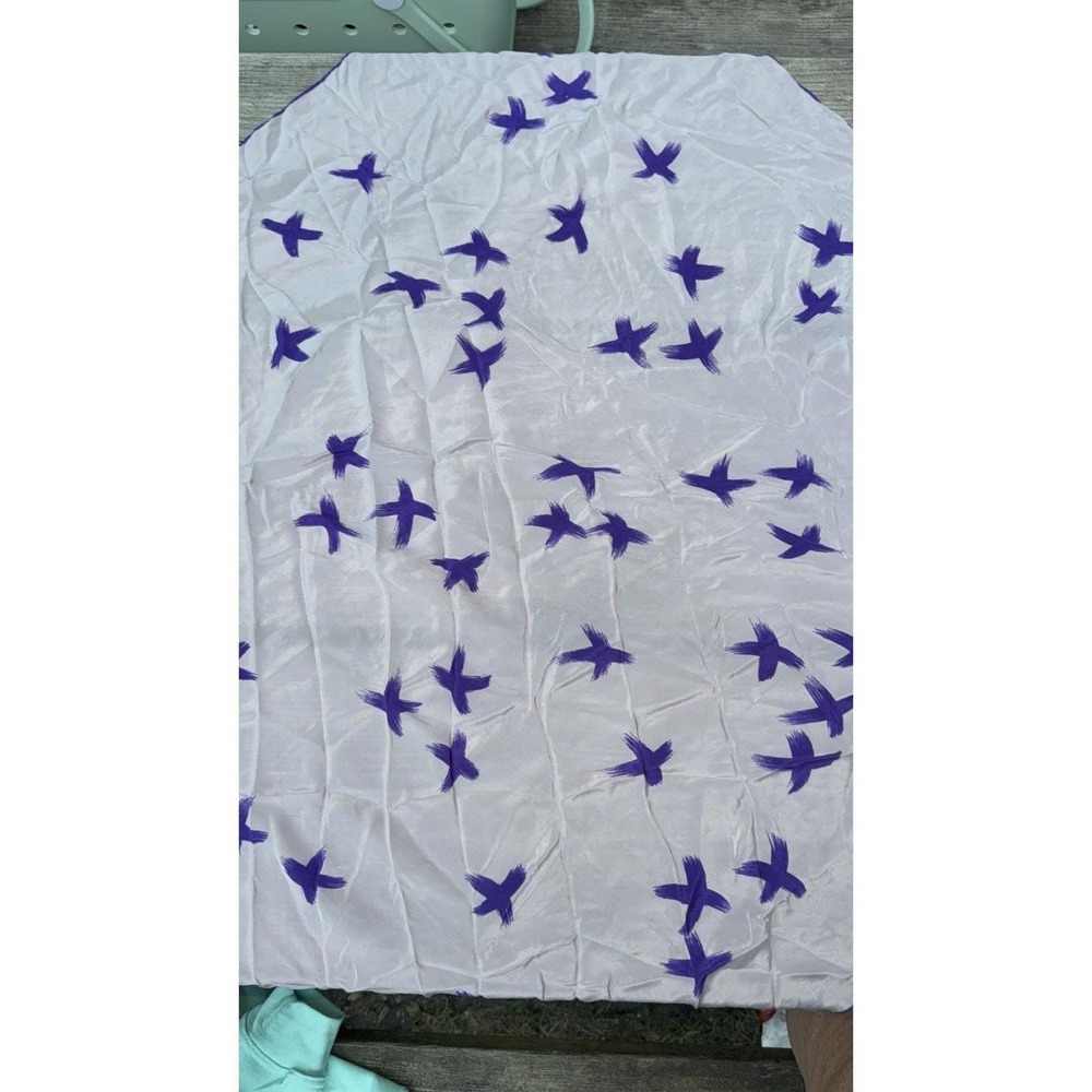 Echo Scarf Stardust Vintage Silk Purple Bird Star Print Lavender Silver Satin